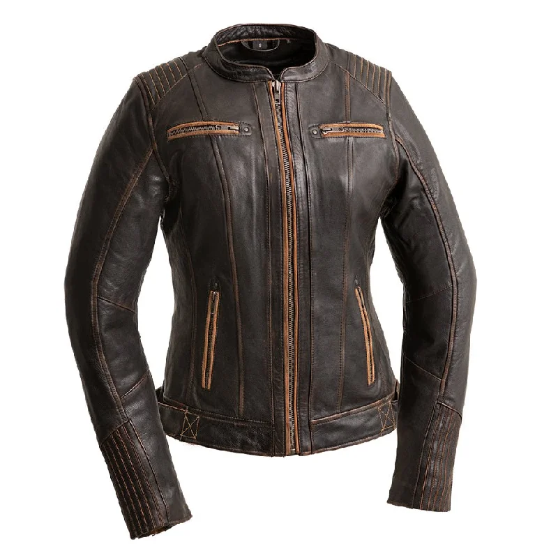 Electra - Women's Motorcycle Leather Jacket Graphic T-Shirt Round Neck Polyester