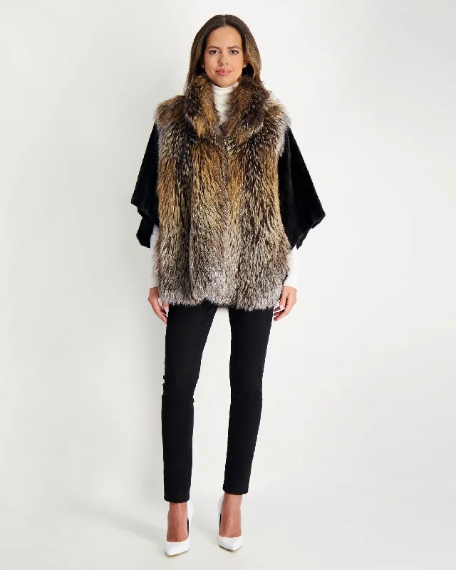 Fox Jacket with Mink Sleeves Layered Multi-layer Single Layer