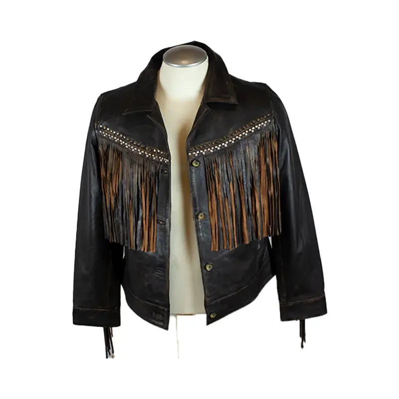 BOL Women's Fringed Western Button up Jacket Lace Blend Ribbed Blend Corduroy Blend
