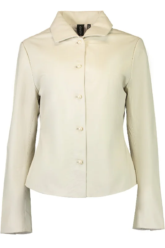 Shirt Jacket - Off White Solid Color Striped Floral