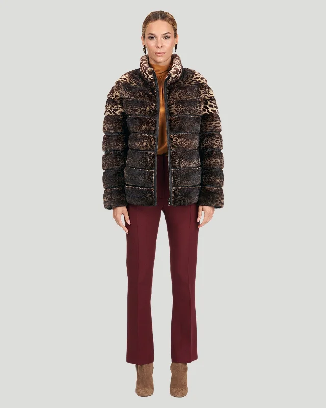 Horizontal Mink Jacket, Reversible To Down Collared Crew Neck Turtle Neck
