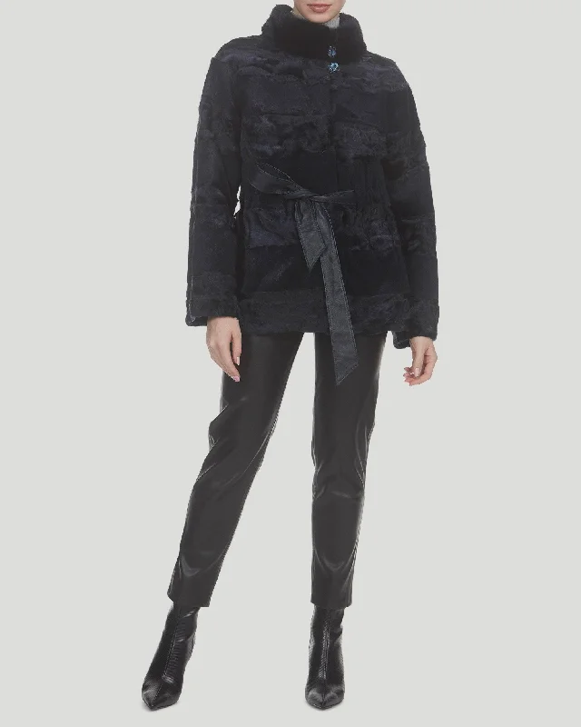 Lamb Jacket with Mink and Rex Rabbit Elasticated Padded Insulated