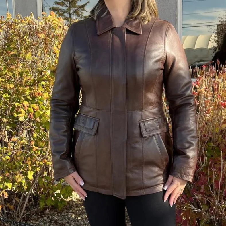 BOL Women's Princess Cut Leather Jacket Cashmere Blend Cotton Blend Poly Blend