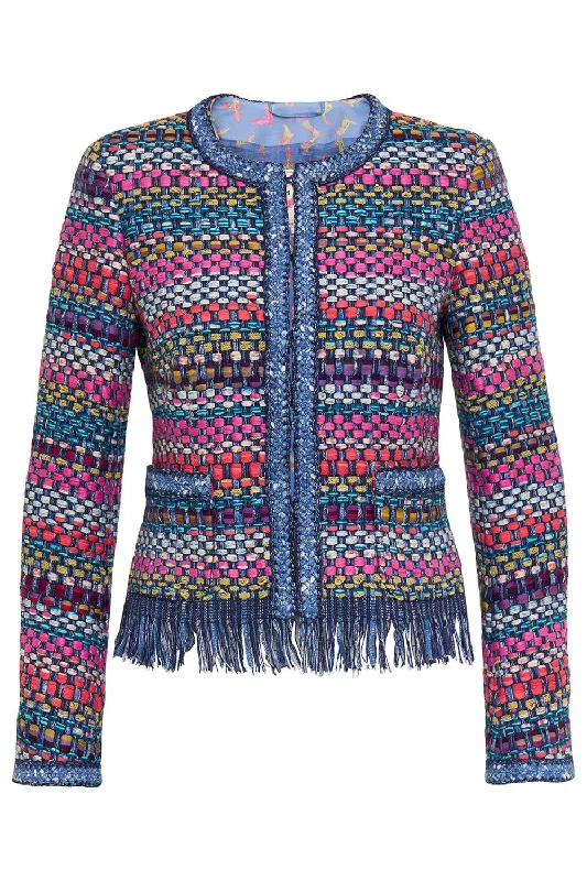 Fringe Detail Jacket Polka Dot Checkered Tartan