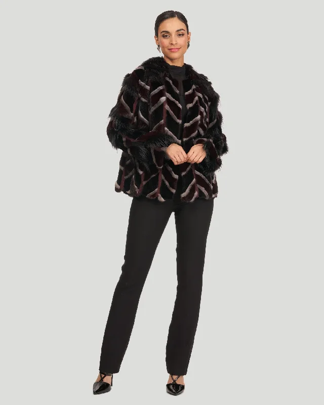 Mink and Fox Intarsia Jacket Spandex Blend Rayon Blend Denim Blend