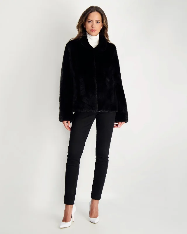 Mink Jacket Ribbed T-Shirt High Neck Heavyweight