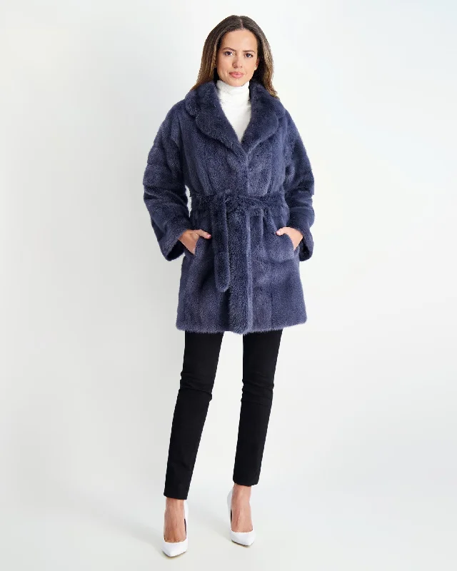 Mink Jacket with Belt Fleece Nylon Spandex