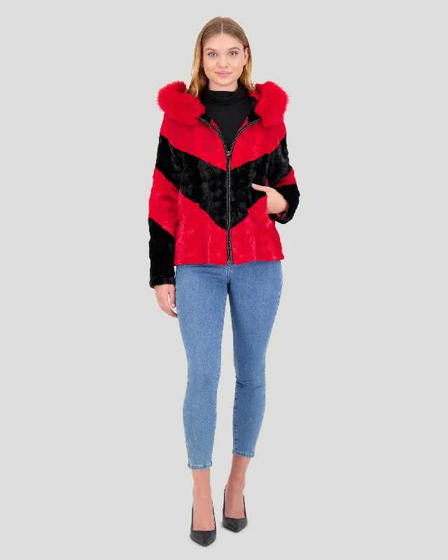 Mink Sections Jacket with Hood Mesh Canvas Denim