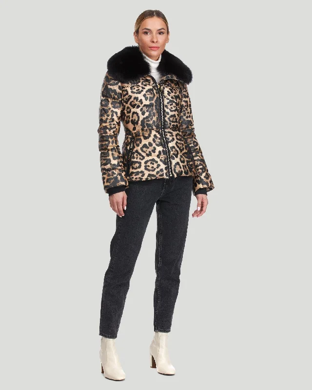 Printed Apres-Ski Jacket with Fox Fur Collar Cotton Fabric Linen Fabric Terry Fabric Printed Apres-Ski Jacket with Fox Fur Collar Cotton Fabric Linen Fabric Terry Fabric