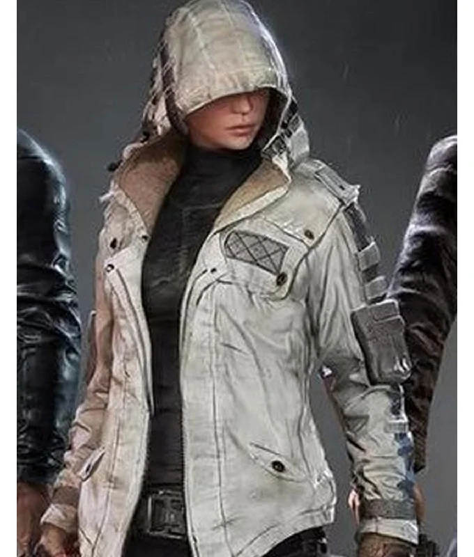 PUBG Mobile White Hoodie Jacket Solid Print Embellished