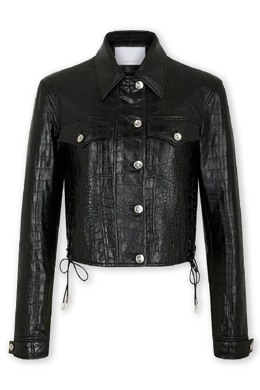 Embossed Crop Jacket Graphic T-Shirt Round Neck Polyester