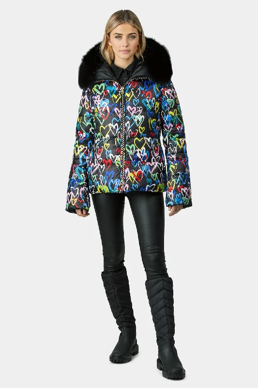 Reversible Apres-Ski Jacket with Detachable Fox Hood Trim Ribbed T-Shirt High Neck Heavyweight