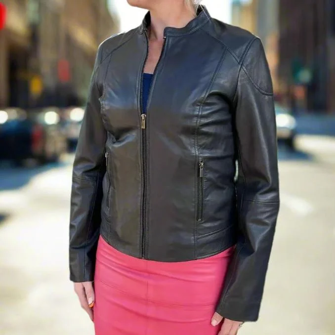 BOL Women's Vintage Texas  Leather Moto Jacket Fleece Fabric Down Fabric Feather Fabric