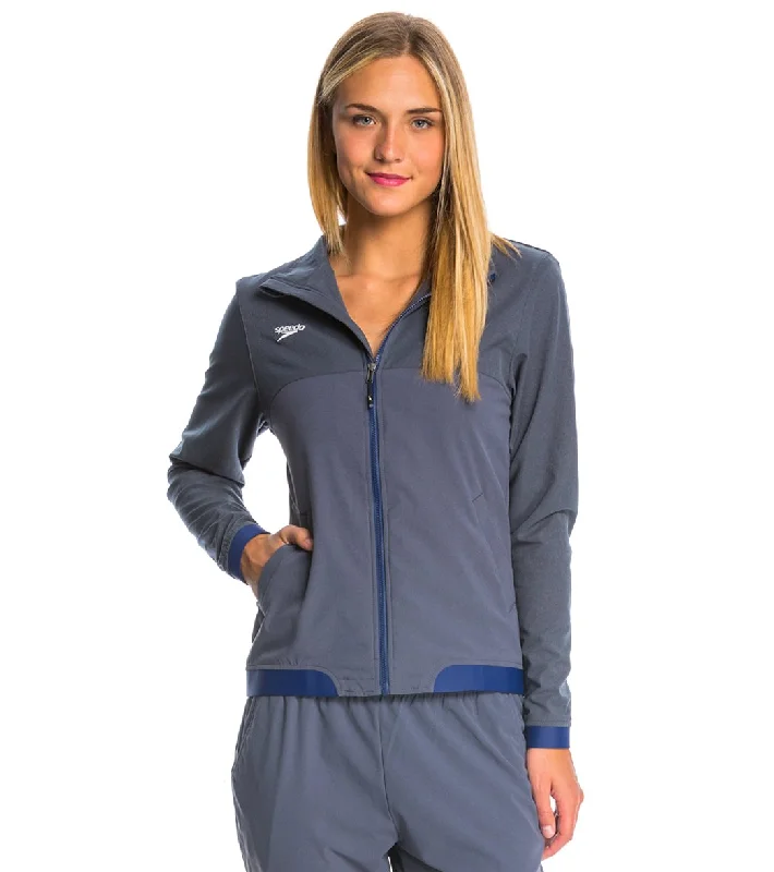 Speedo Women's Tech Warm Up Jacket Navy Houndstooth Herringbone Solid