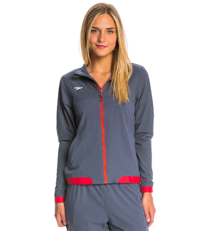 Speedo Women's Tech Warm Up Jacket Speedo Red Beaded Sequined Faux Fur