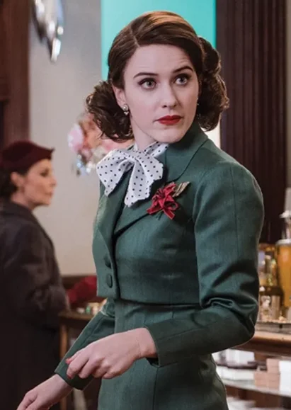 The Marvelous Mrs. Maisel S04 Rachel Brosnahan Green Cropped Jacket Satin Blend Silk Blend Wool Blend The Marvelous Mrs. Maisel S04 Rachel Brosnahan Green Cropped Jacket Satin Blend Silk Blend Wool Blend