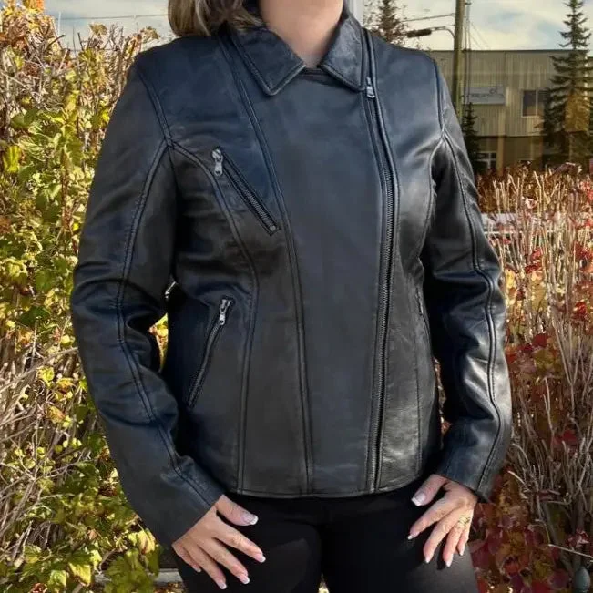 BOL Women's Lamb Leather Biker Style Jacket Welt Pockets Slit Pockets