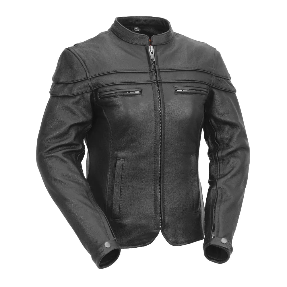 Maiden - Women's Motorcycle Leather Jacket Mesh Fabric Canvas Fabric Denim Fabric