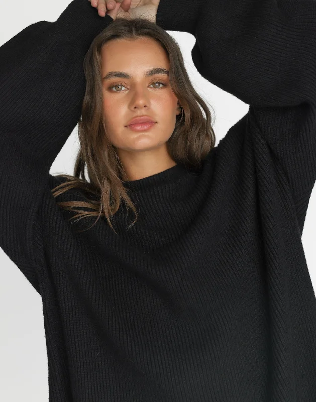 Cody Oversized Jumper (Black) Fleece Sweater Nylon Polyester