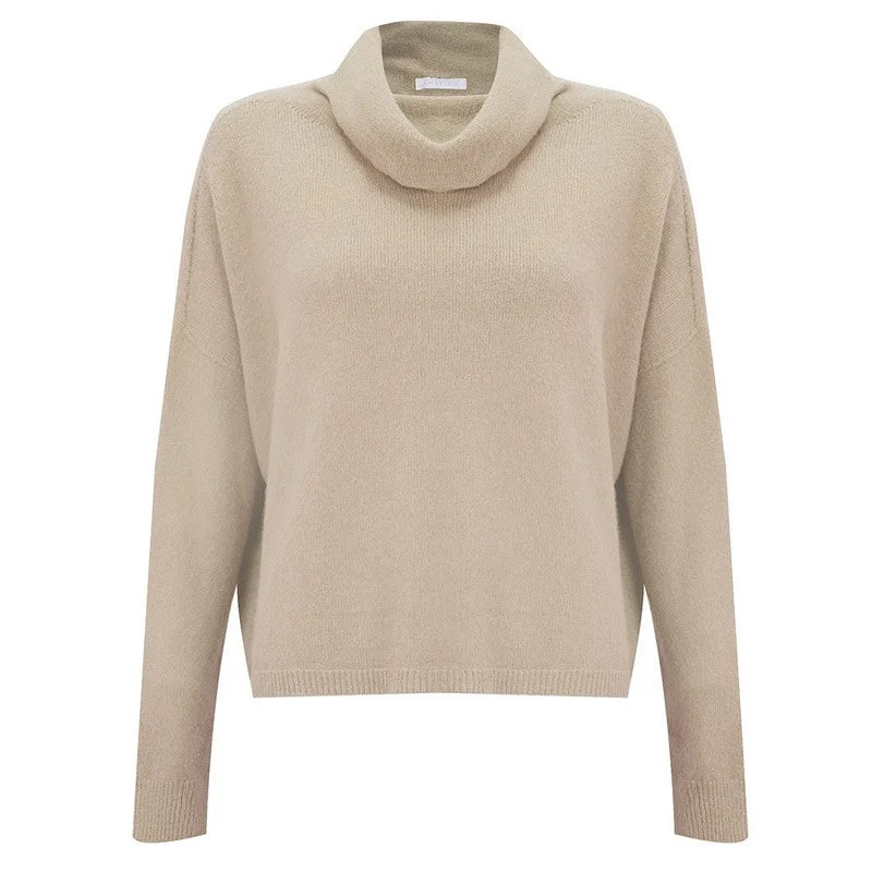 Jannie Cowl Neck Boxy Jumper in Beige Sweater Knitwear Pullover