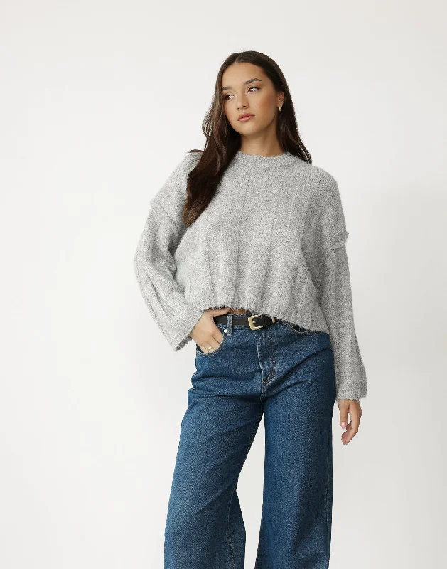 Katrin Jumper (Grey Marle) Turtle Neck Boat Neck Asymmetrical Neck