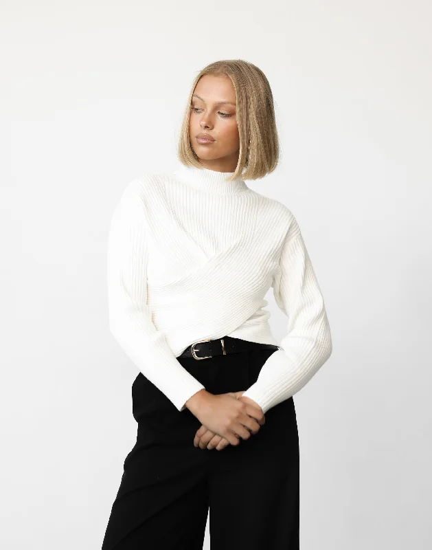 Naomie Jumper (White) Collared Crew Neck Turtle Neck