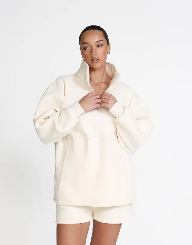 Remy Quarter Zip Jumper (Milk) Oversized Loose Flowy