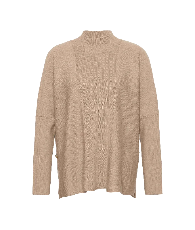 Sunita High-Neck Jumper - Beige Boat Neck Shawl Collar Notched Collar