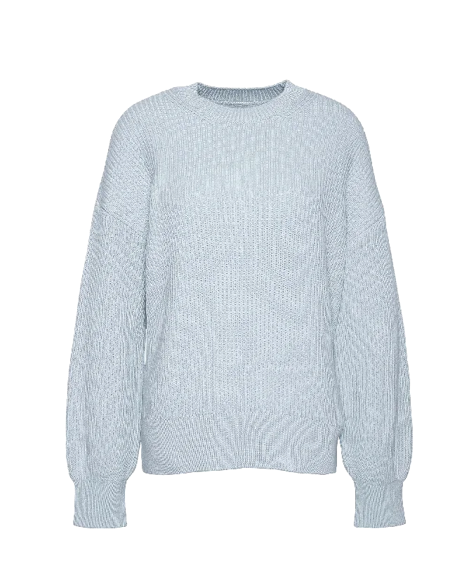 Rib-Stitch Crew Neck Jumper - Blue Terry Blend Velvet Blend Canvas Blend