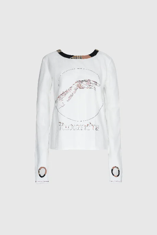 White Jumper - Embroidered Android Hand Casual Formal Business