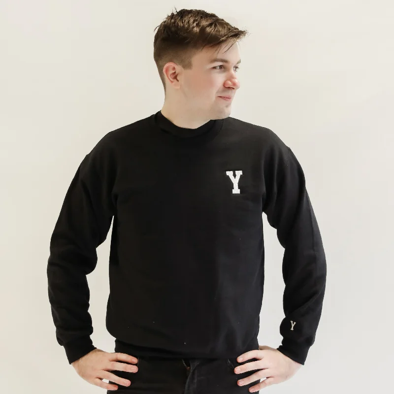 Y Varsity Crew Neck Jumper - Black Sequined Glittery Shiny