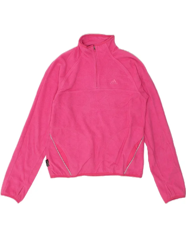 ADIDAS Womens Zip Neck Fleece Jumper UK 14 Large Pink Polyester Real Fur Shearling Chenille