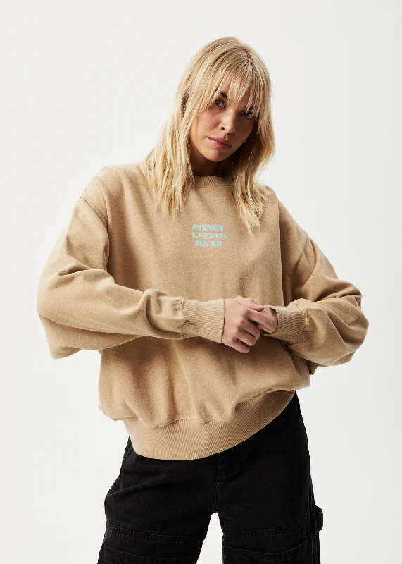 AFENDS Womens Daze - Crew Neck Jumper - Tan High Neck Crew Neck V-Neck