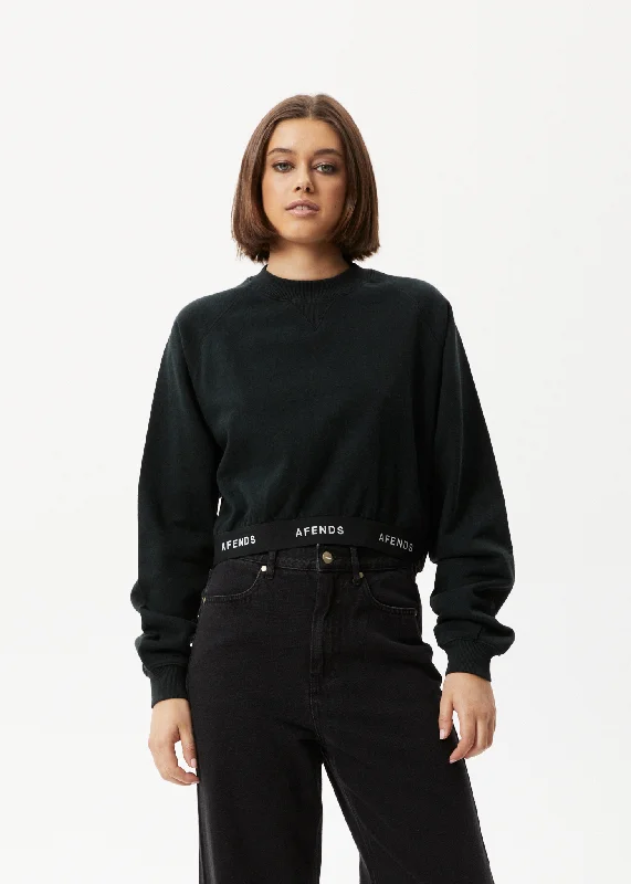 AFENDS Womens Homebase - Cropped Crew Neck Jumper - Black Open Front Closed Front Wrap Front