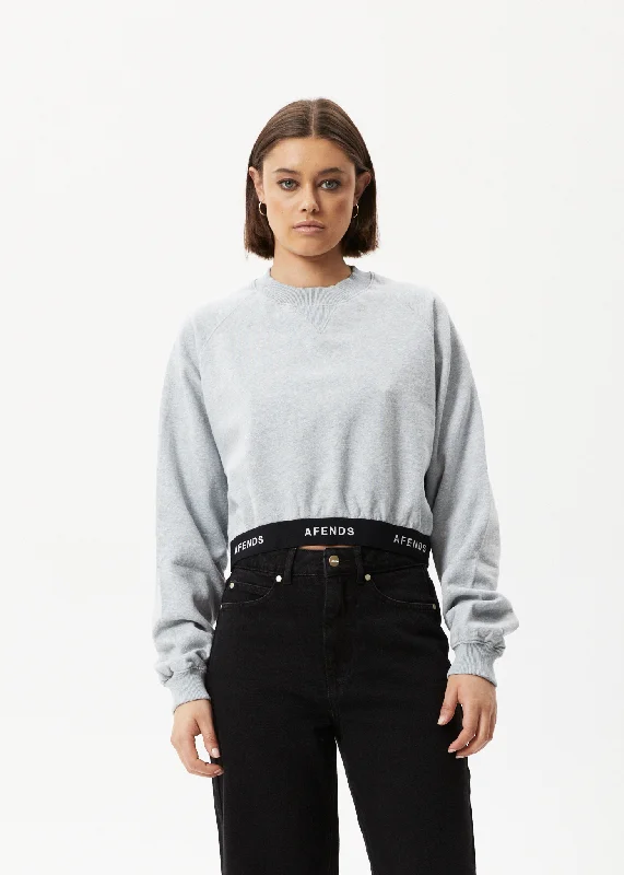 AFENDS Womens Homebase - Cropped Crew Neck Jumper - Shadow Grey Marle Solid Color Striped Floral Print