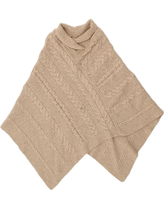 ARANCRAFTS Womens Asymmetric Poncho Jumper UK 14 Medium Beige Merino Wool High Neck Crew Neck V-Neck