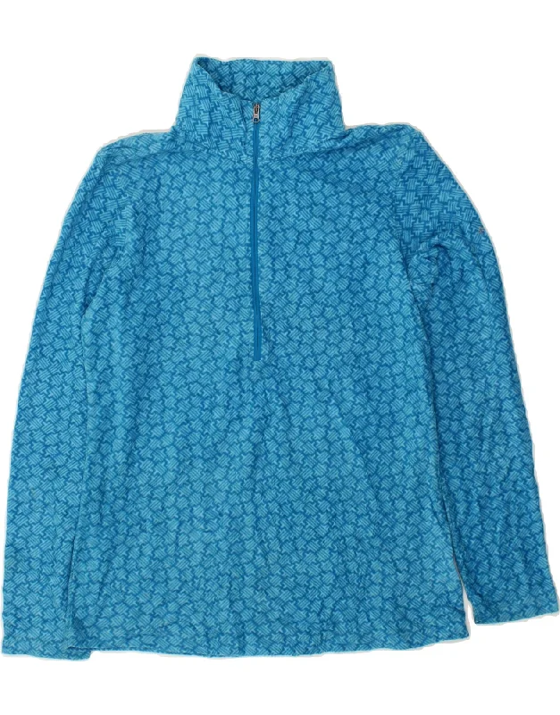 COLUMBIA Womens Abstract Pattern Zip Neck Fleece Jumper UK 12 Medium Blue Cotton Fabric Linen Fabric Terry Fabric