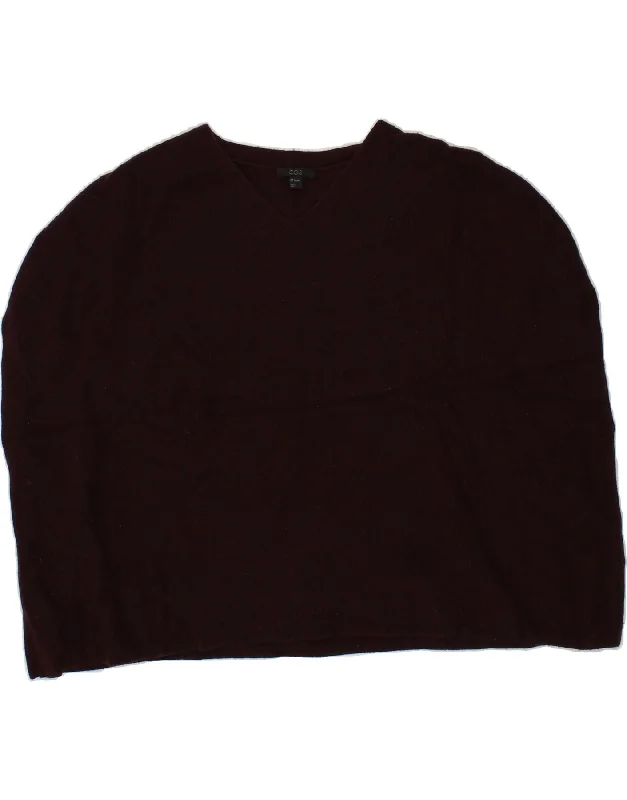 COS Womens Oversized Poncho Jumper UK 16  Large Burgundy Wool Zippered Buttoned Snapped