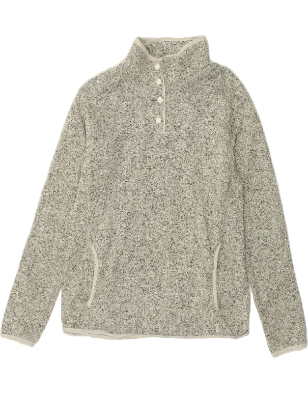 EDDIE BAUER Womens Zip Fleece Jumper UK 14 Medium Grey Flecked Polyester Striped Floral Plaid