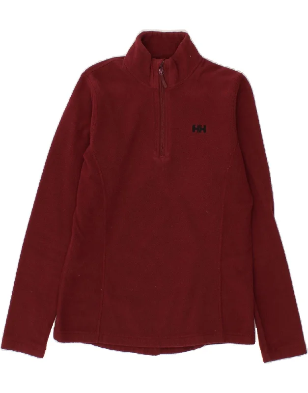 HELLY HANSEN Womens Zip Neck Fleece Jumper UK 12 Medium Maroon Polyester Ribbed Striped Patterned