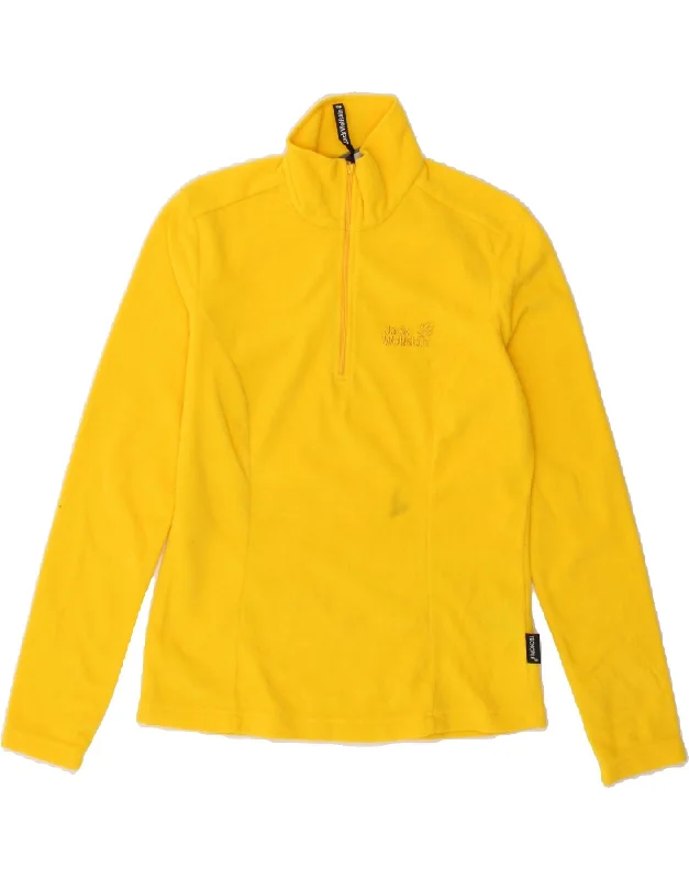 JACK WOLFSKIN Womens Zip Neck Fleece Jumper UK 10 Small Yellow Polyester Stretchy Elastic Breathable