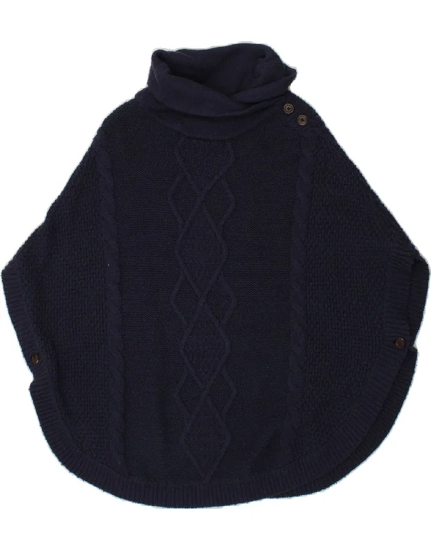 JOULES Womens Roll Neck Poncho Jumper UK 8 Small Navy Blue Toggled Drawstring Belted