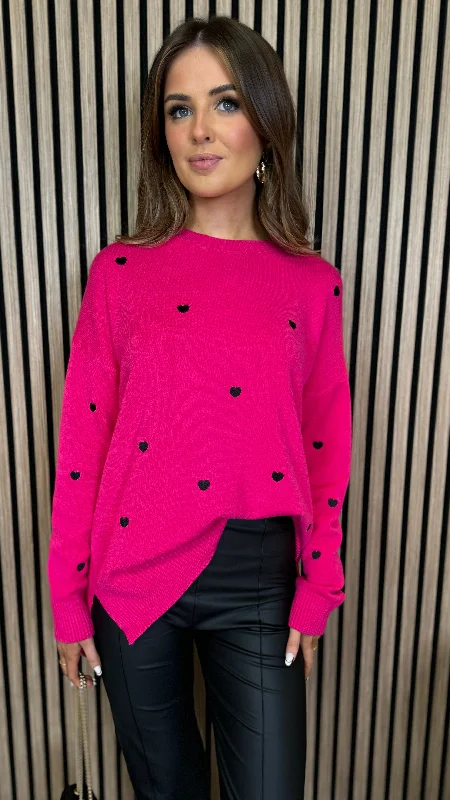 Mika Fuchsia Heart Patterned Jumper Fleece Sweater Nylon Polyester