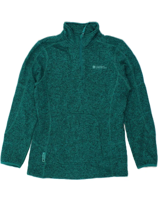 MOUNTAIN WAREHOUSE Womens Zip Neck Fleece Jumper UK 12 Medium Turquoise Solid Print Embellished