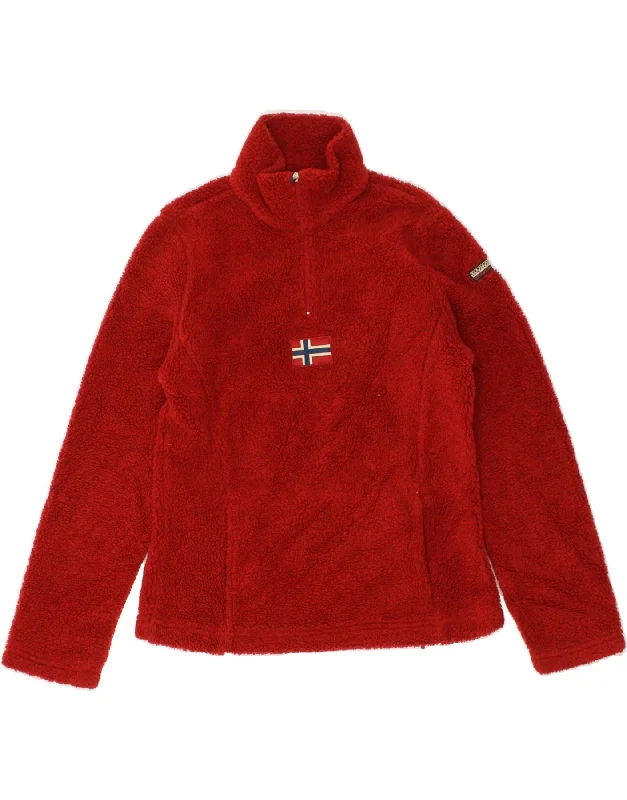 NAPAPIJRI Womens Zip Neck Fleece Jumper UK 6 XS Red Polyester Lightweight Heavyweight Midweight