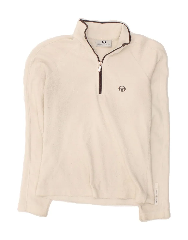 SERGIO TACCHINI Womens Zip Neck Fleece Jumper UK 12 Medium Off White Layered Multi-layer Single Layer