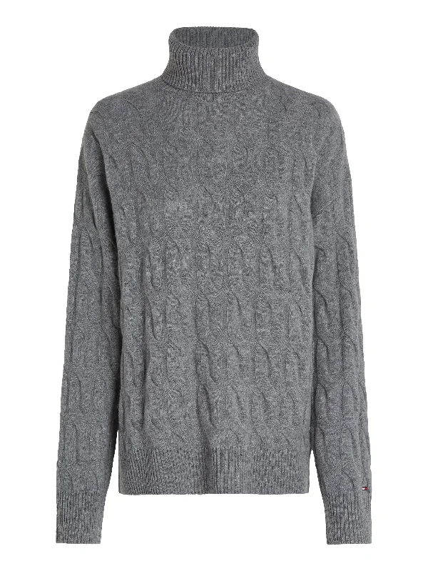 Relaxed Pure Wool Roll Neck Jumper Mesh Sweater Canvas Denim