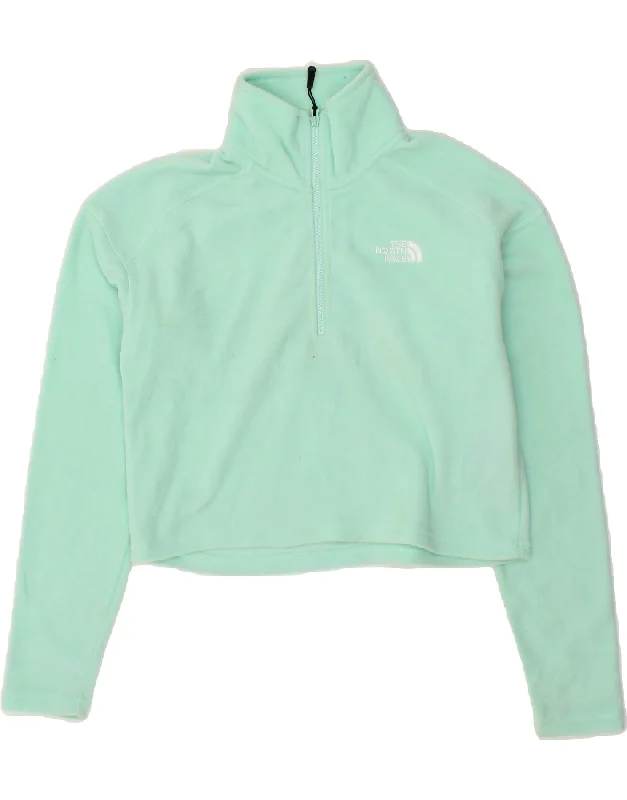 THE NORTH FACE Womens Crop Zip Neck Fleece Jumper UK 6 XS Turquoise Wool Sweater Cotton Sweater Cashmere Sweater