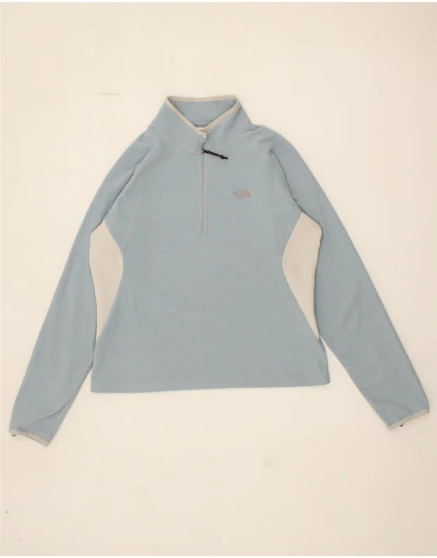 THE NORTH FACE Womens Zip Neck Fleece Jumper UK 18 XL Blue Colourblock Spandex Rayon Corduroy