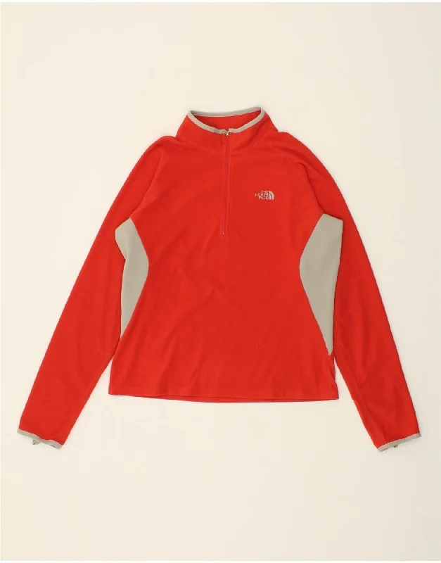 THE NORTH FACE Womens Zip Neck Fleece Jumper UK 18 XL Red Colourblock Ribbed Striped Patterned